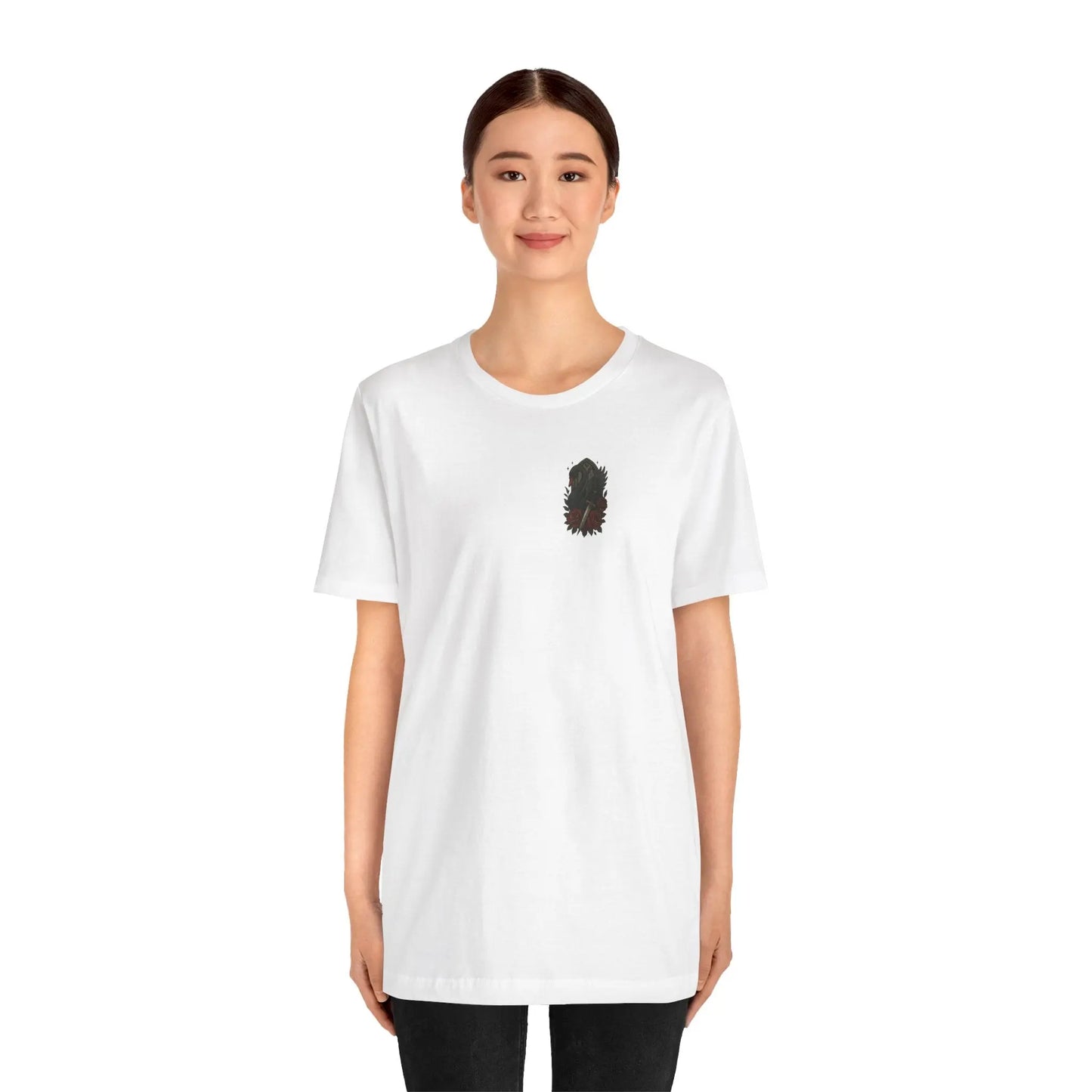 Black Swan & Roses – Gothic Front Print Tee - black swan gothic tee Printify