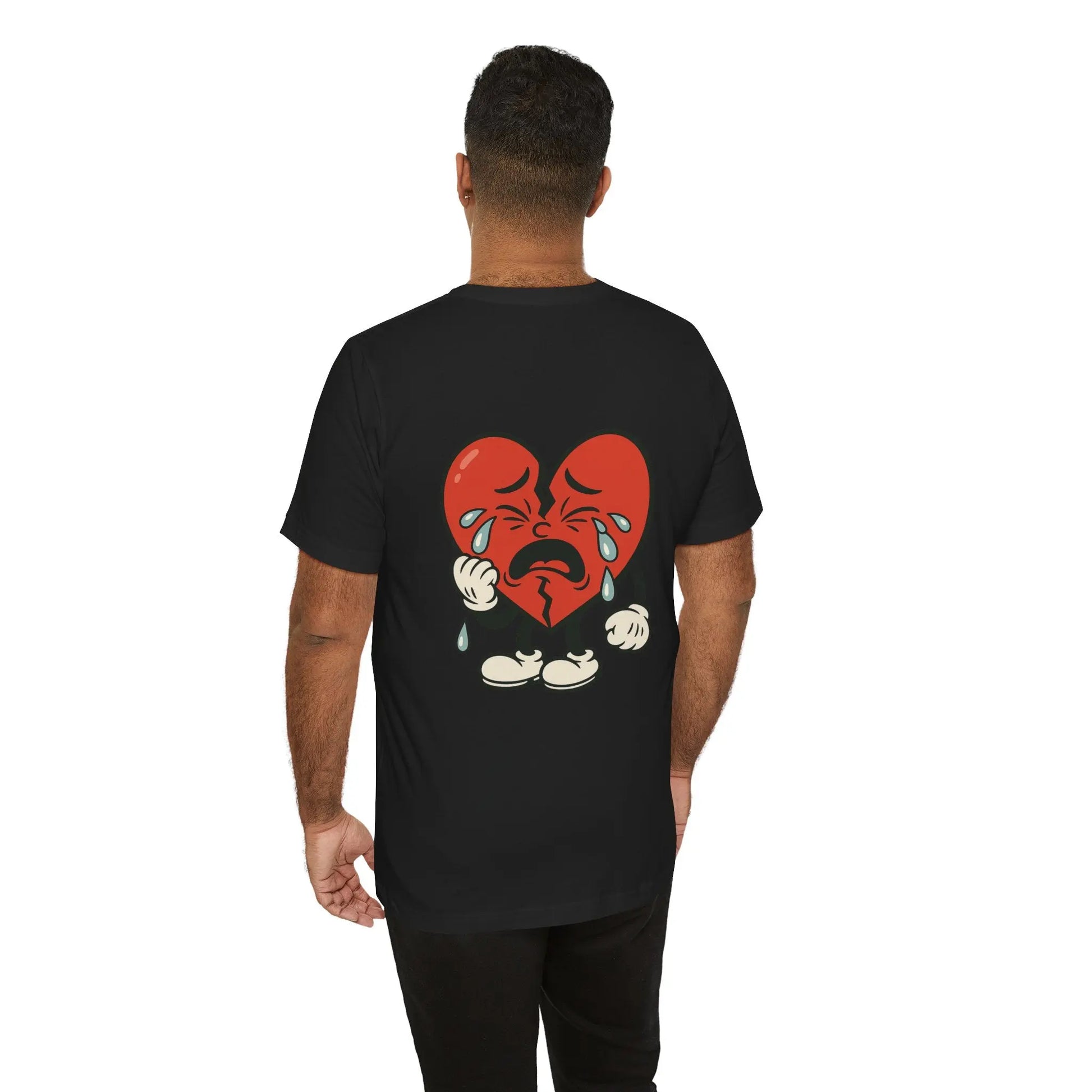 Crying Heart Cartoon Tee – Front & Back Print | No Love Lost Printify