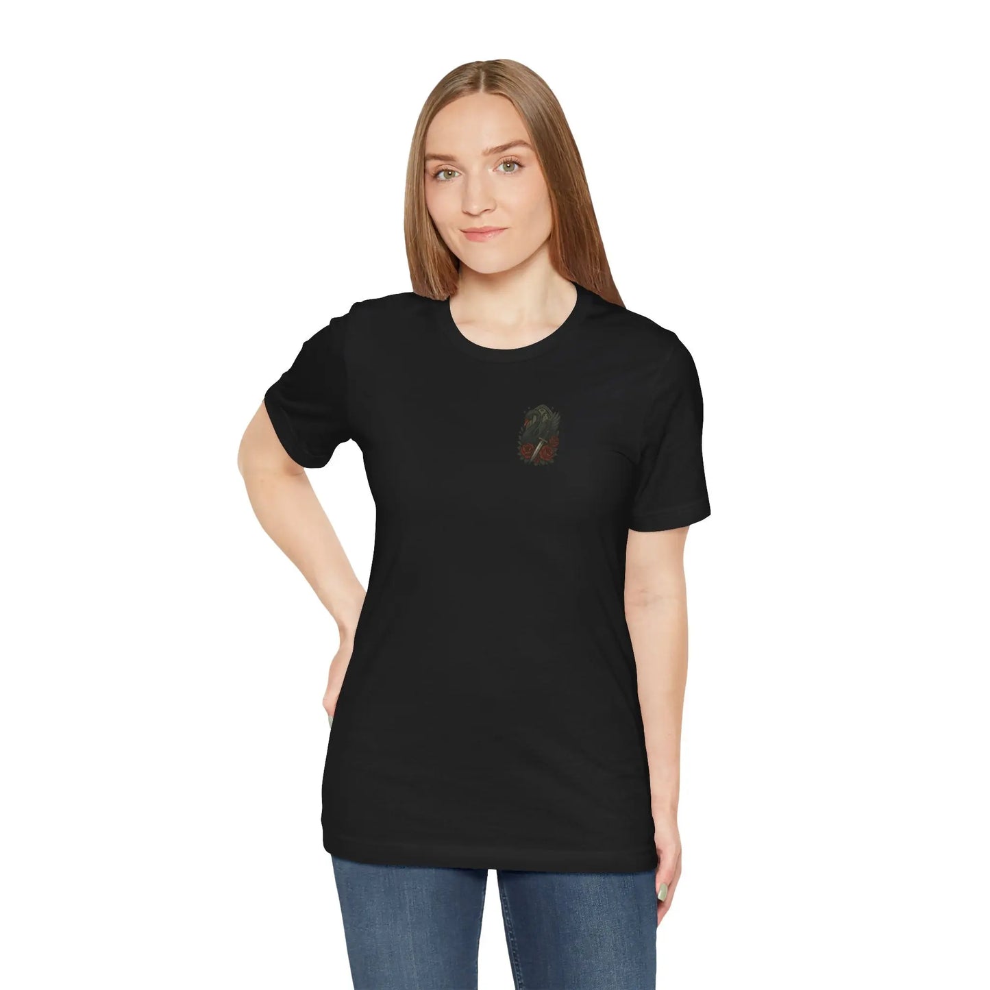 Black Swan & Roses – Gothic Front Print Tee - black swan gothic tee Printify