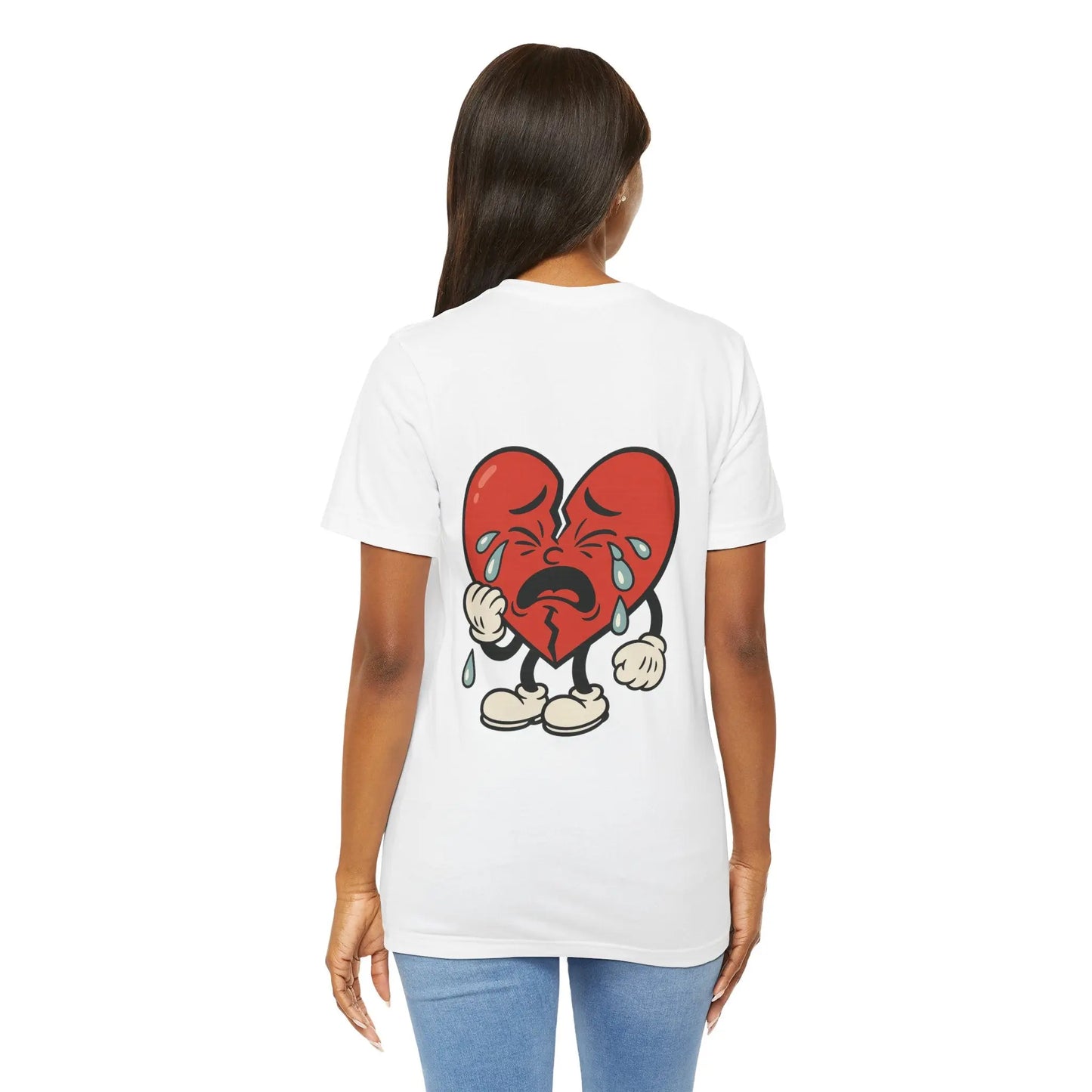 Crying Heart Cartoon Tee – Front & Back Print | No Love Lost Printify