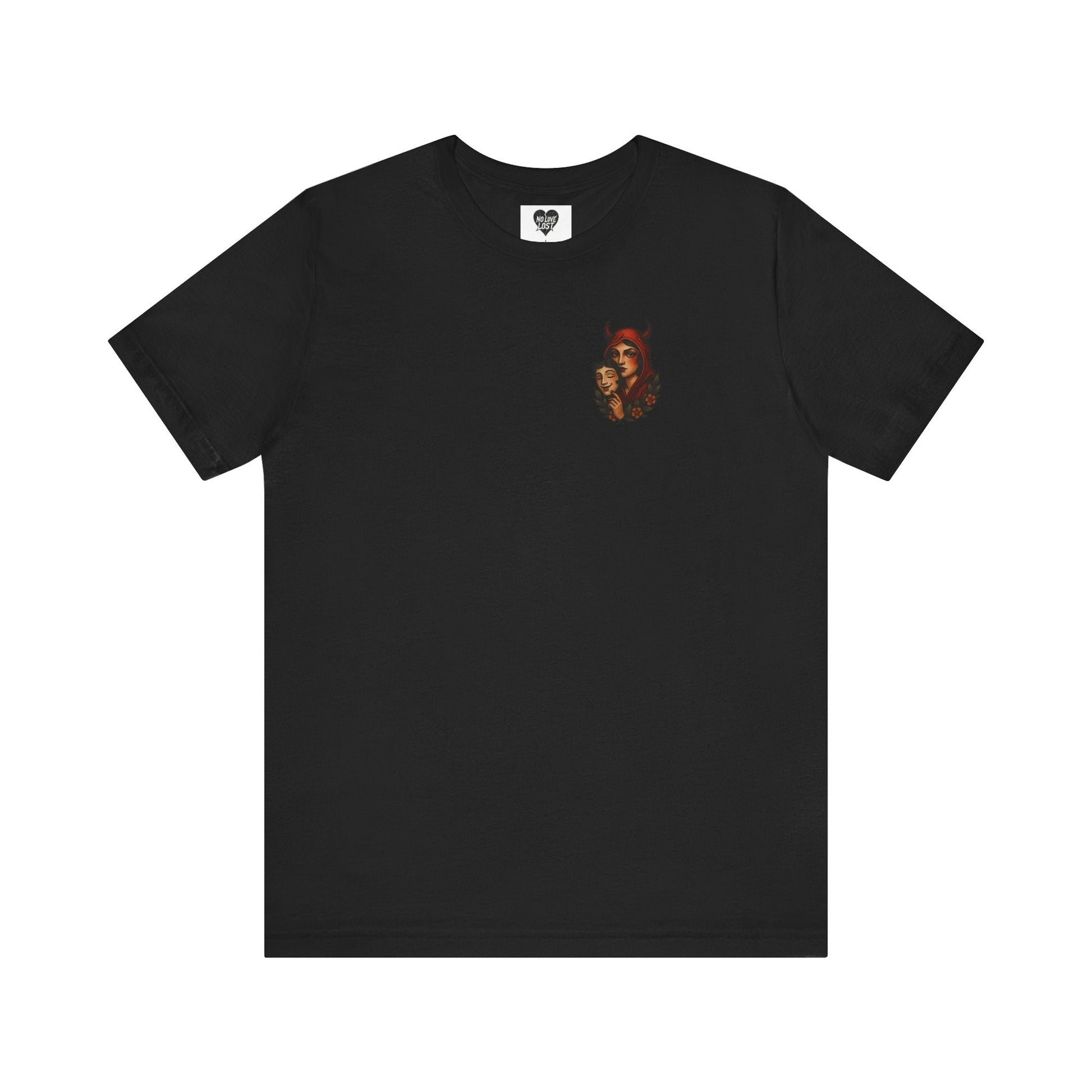 "Devil in disguise" – Neo-Traditional Devil Chest Print T-Shirt Printify