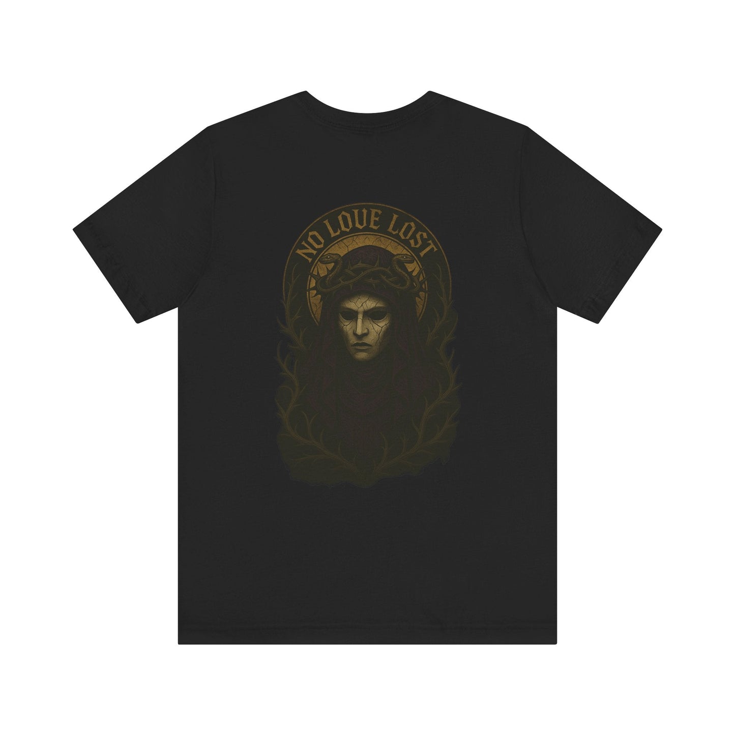 “No Love Lost” Gothic Saint Back Print T-Shirt Printify