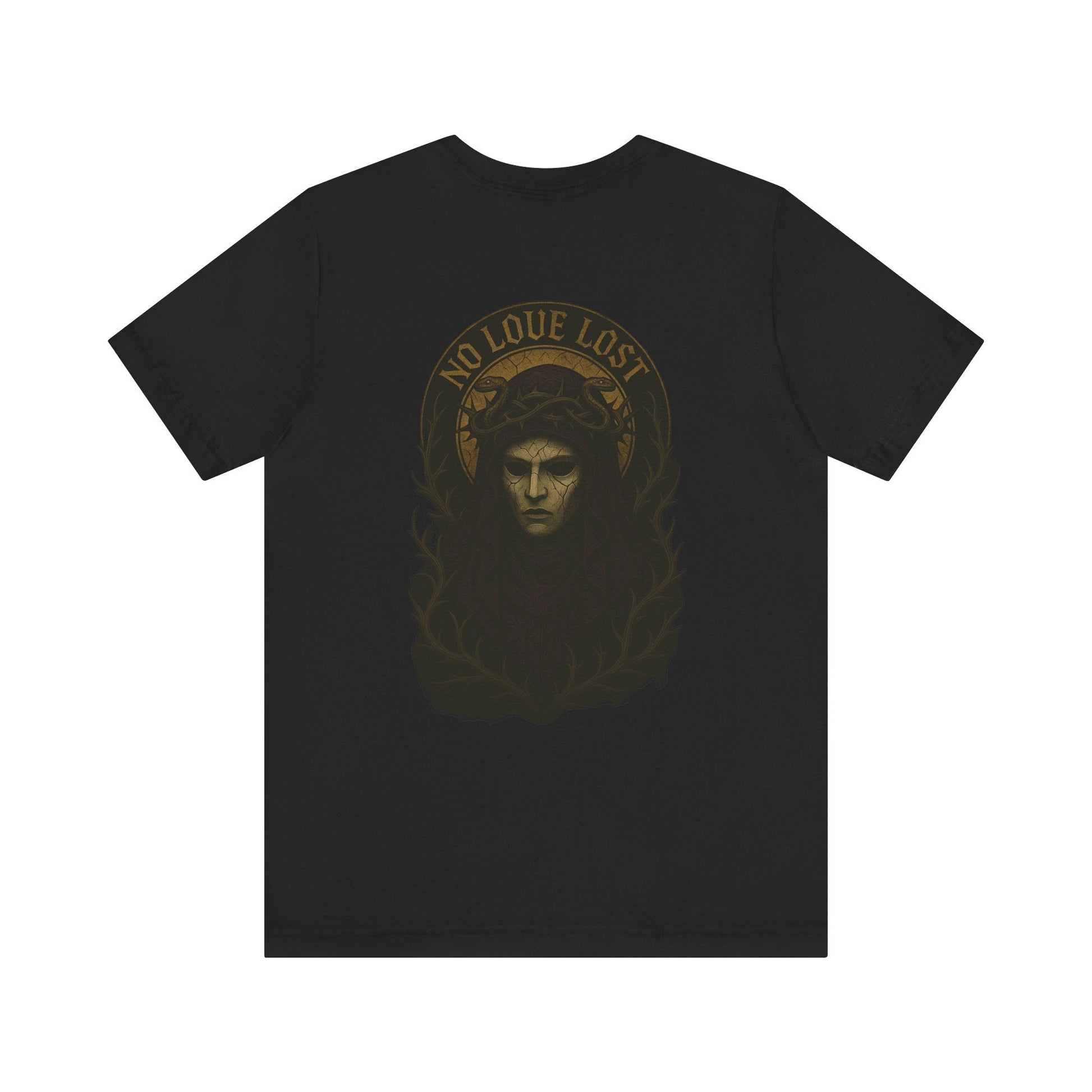 “No Love Lost” Gothic Saint Back Print T-Shirt Printify