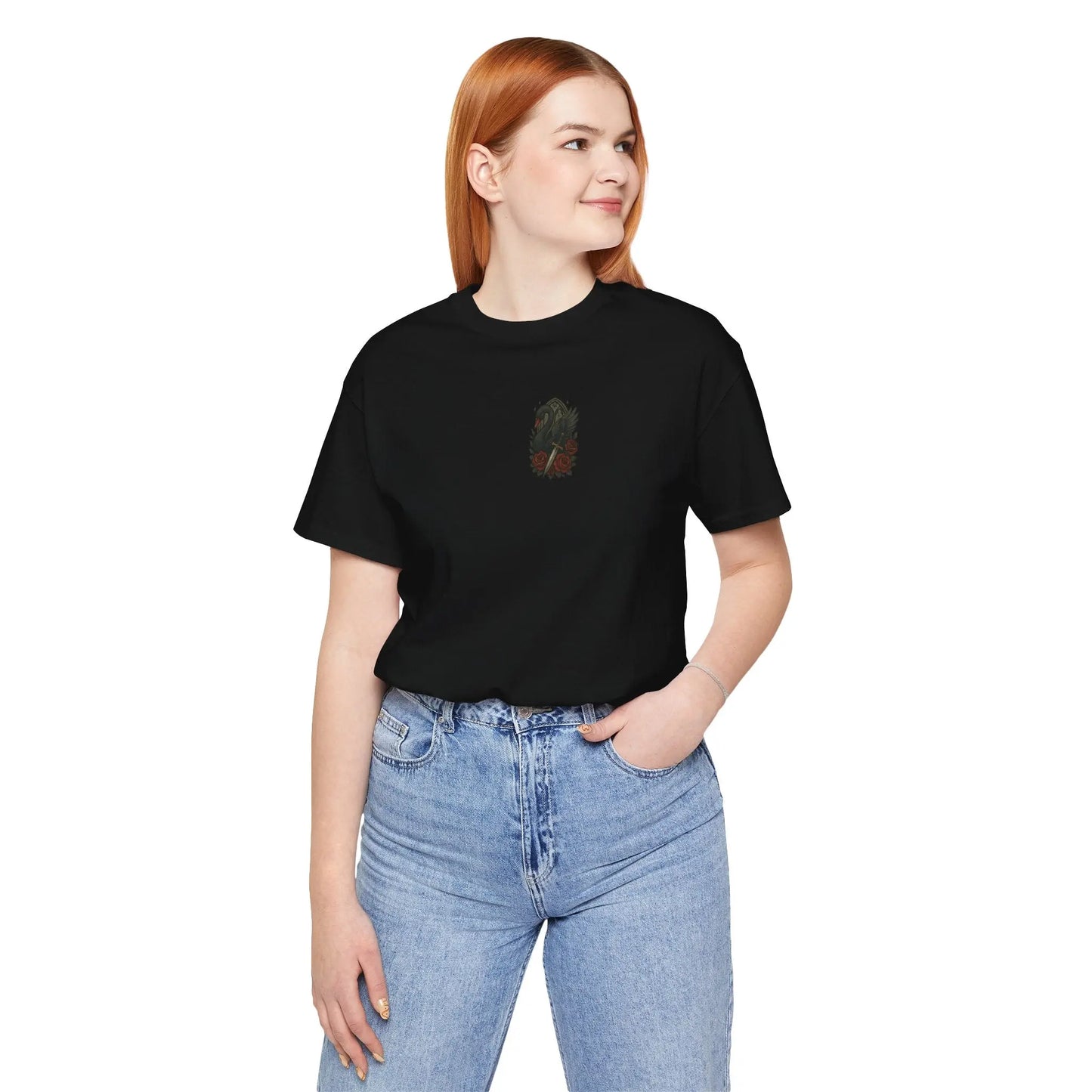 Black Swan & Roses – Gothic Front Print Tee - black swan gothic tee Printify