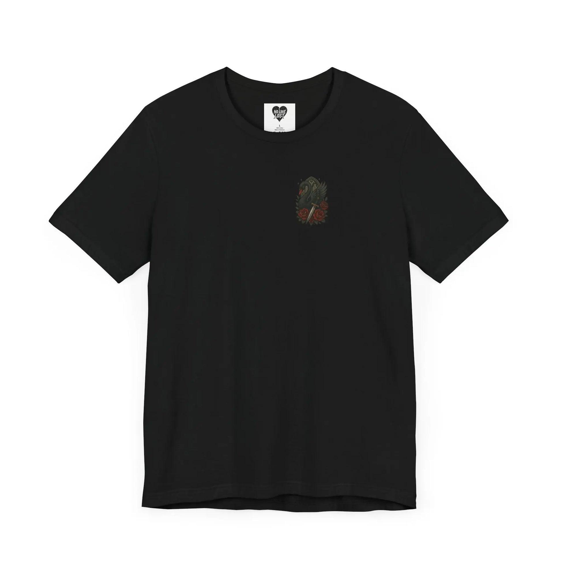 Black Swan & Roses – Gothic Front Print Tee - black swan gothic tee Printify