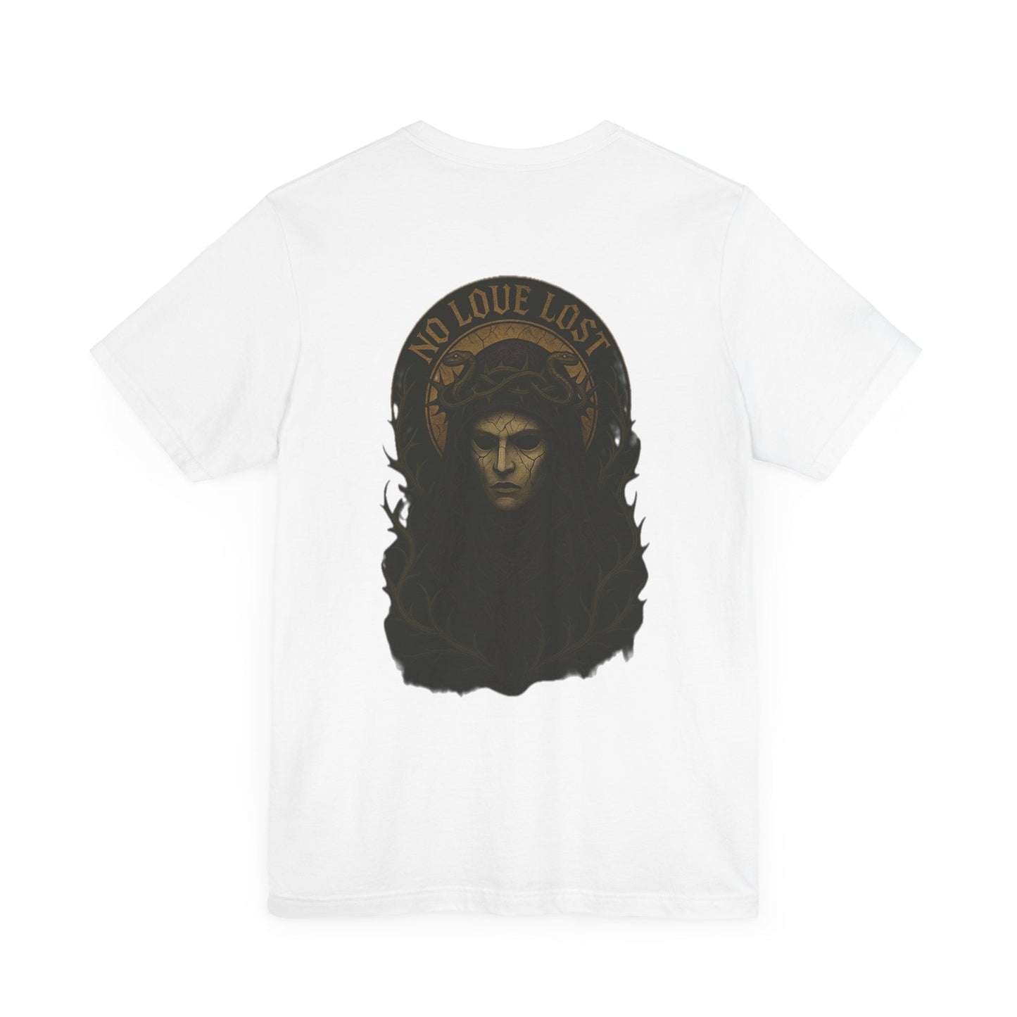 “No Love Lost” Gothic Saint Back Print T-Shirt Printify
