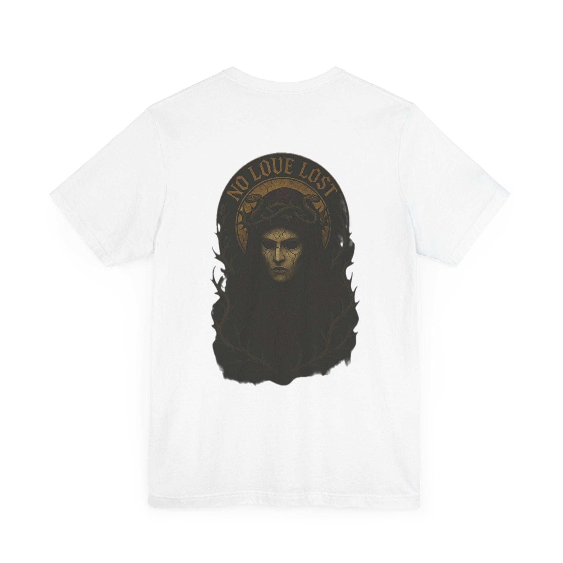“No Love Lost” Gothic Saint Back Print T-Shirt Printify