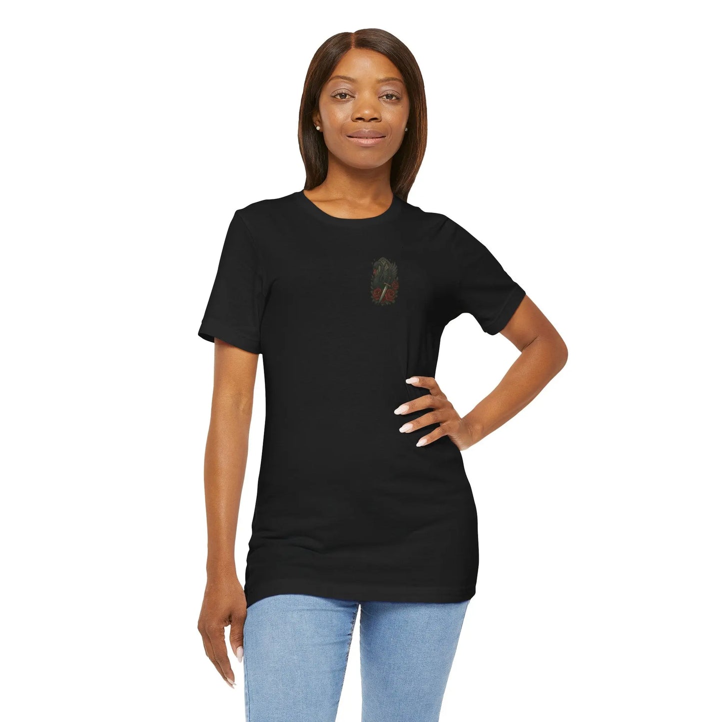 Black Swan & Roses – Gothic Front Print Tee - black swan gothic tee Printify