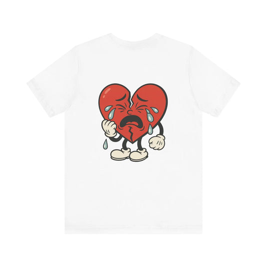 Crying Heart Cartoon Tee – Front & Back Print | No Love Lost Printify