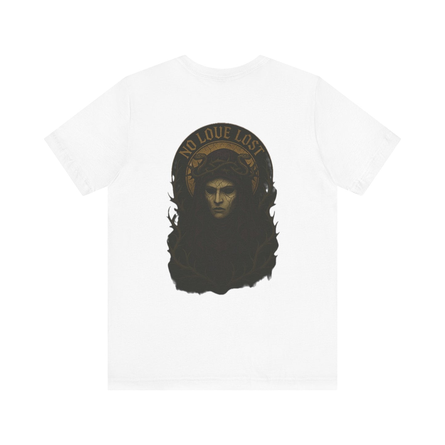 “No Love Lost” Gothic Saint Back Print T-Shirt Printify