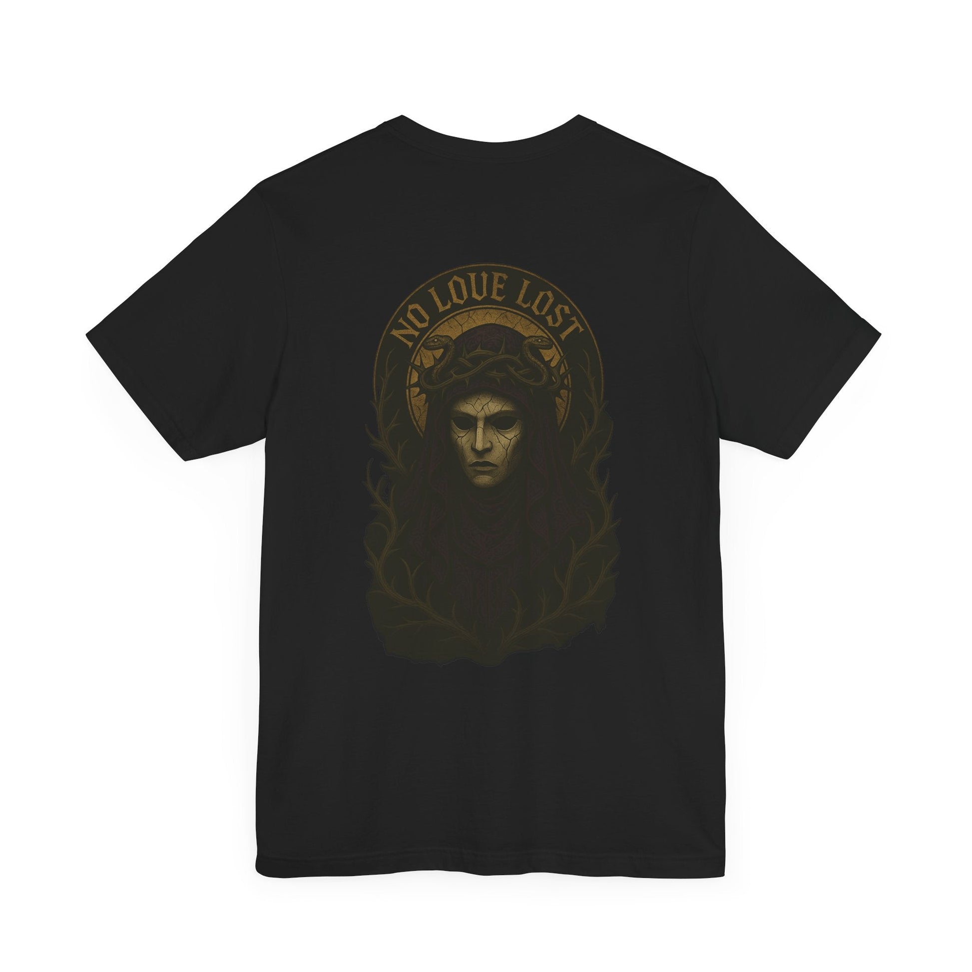 “No Love Lost” Gothic Saint Back Print T-Shirt Printify