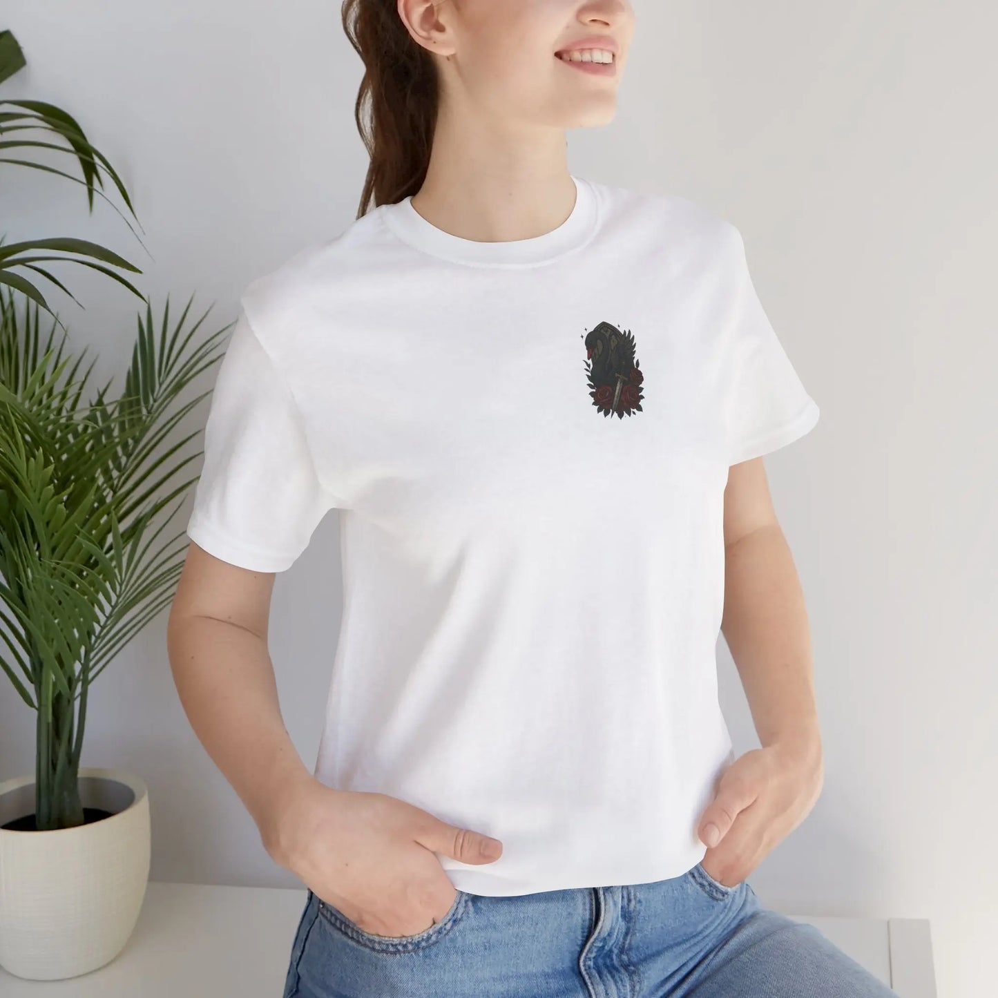 Black Swan & Roses – Gothic Front Print Tee - black swan gothic tee Printify