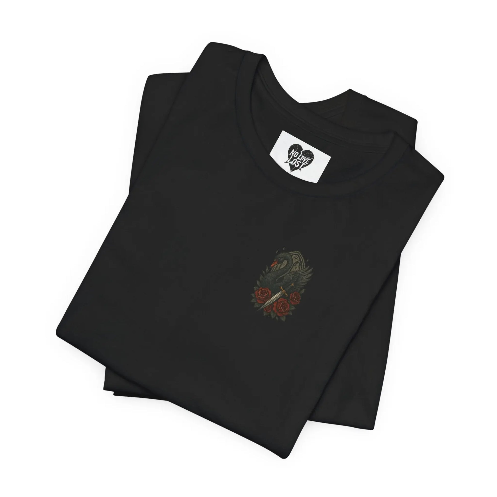 Black Swan & Roses – Gothic Front Print Tee - black swan gothic tee Printify