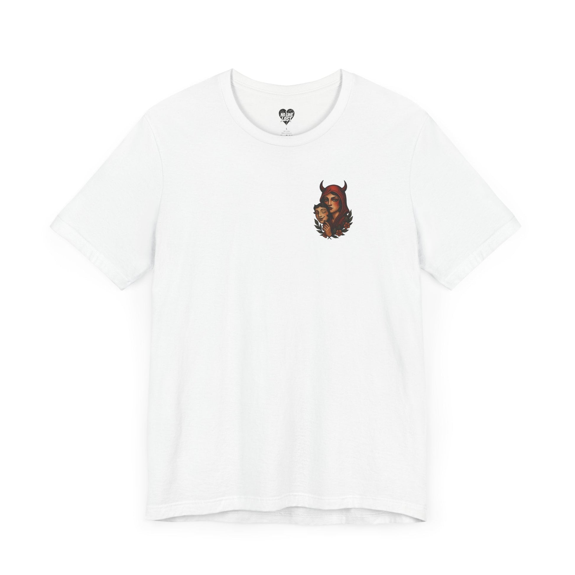 "Devil in disguise" – Neo-Traditional Devil Chest Print T-Shirt Printify
