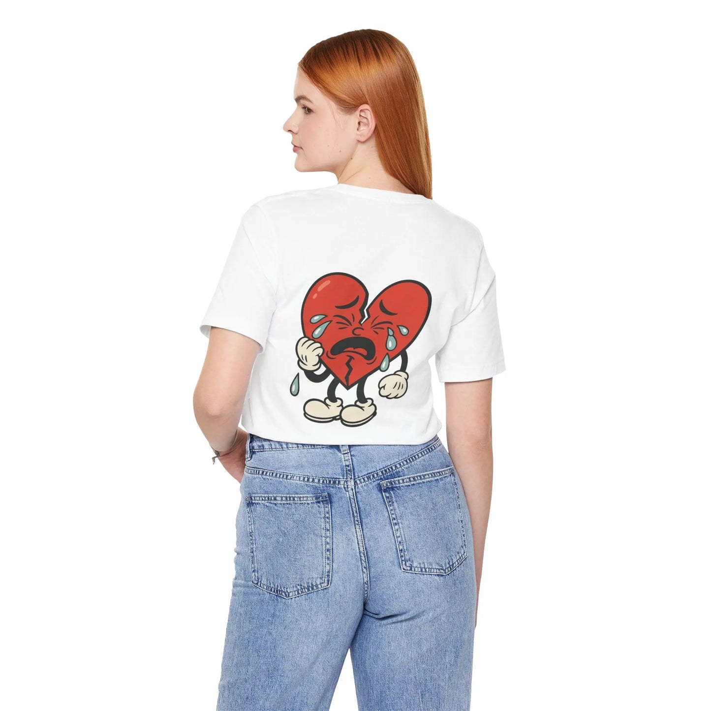 Crying Heart Cartoon Tee – Front & Back Print | No Love Lost Printify