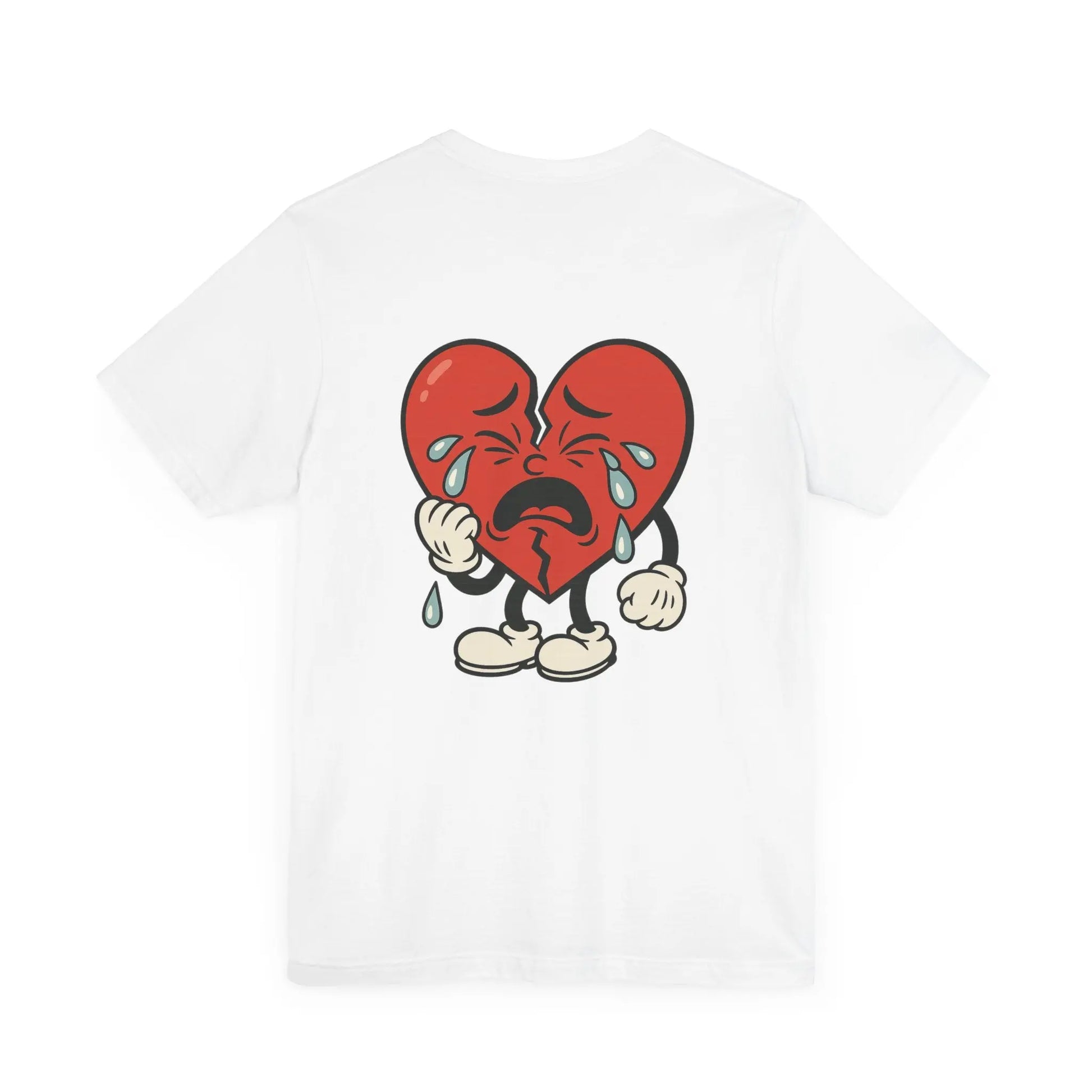 Crying Heart Cartoon Tee – Front & Back Print | No Love Lost Printify